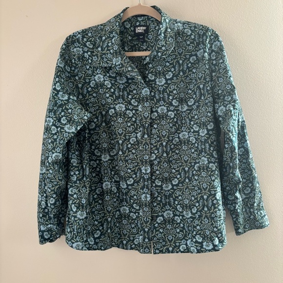 Lands’ End Petite 16P Button Shirt Balsam Green Floral No Iron Long Sleeve Shirt - Picture 3 of 3